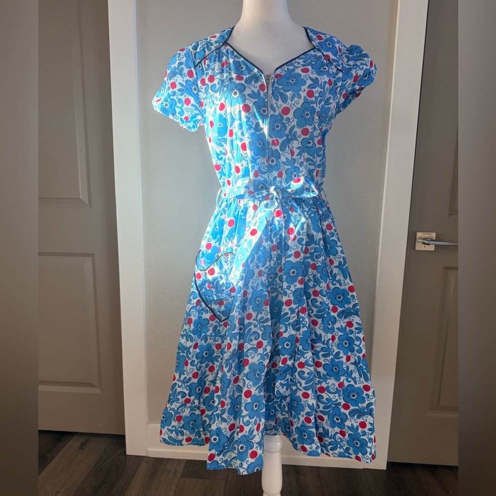 Bernie Dexter Blue and Red Floral Midi Dress